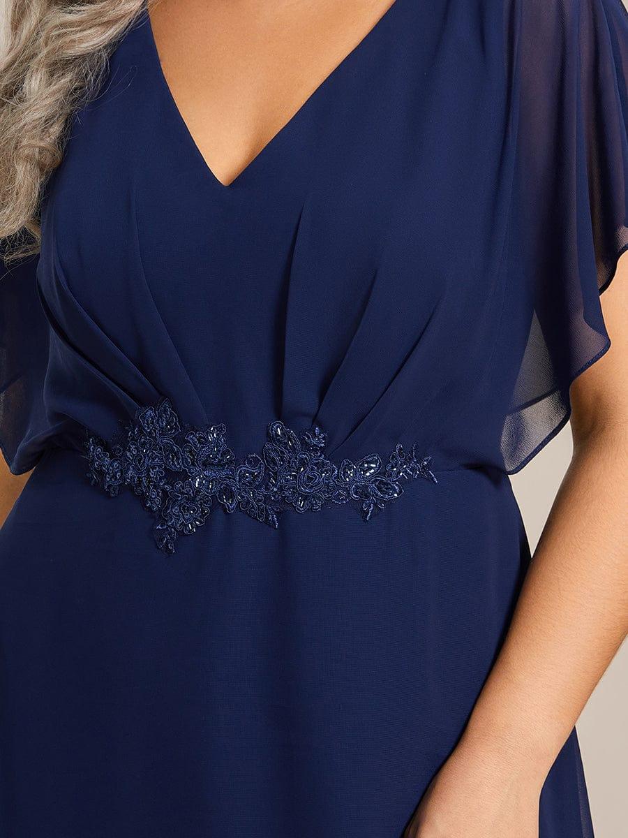 Plus Size Chiffon Midi A-Line Ruffle Sleeves Bridesmaid Dress #color_Navy Blue