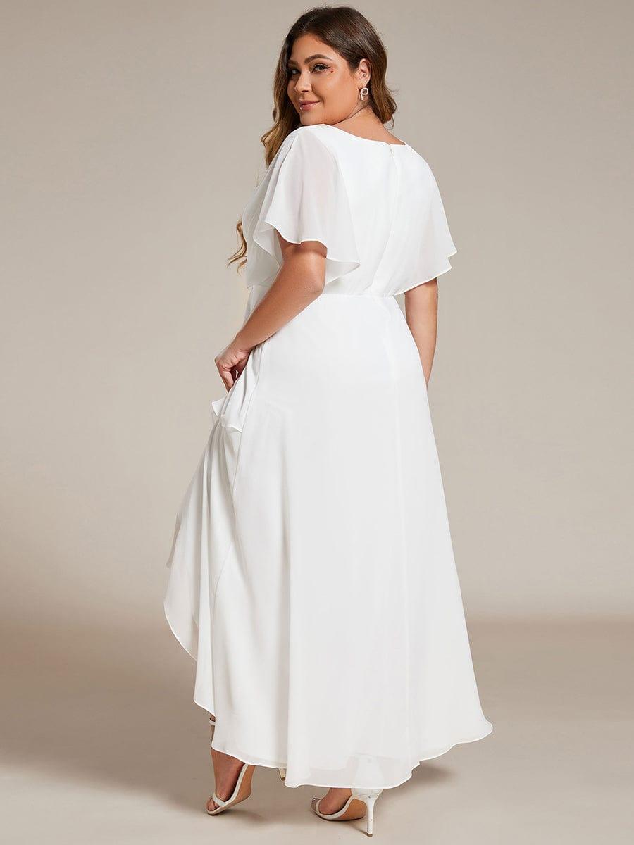 Plus Size Chiffon Midi A-Line Ruffle Sleeves Bridesmaid Dress #color_White
