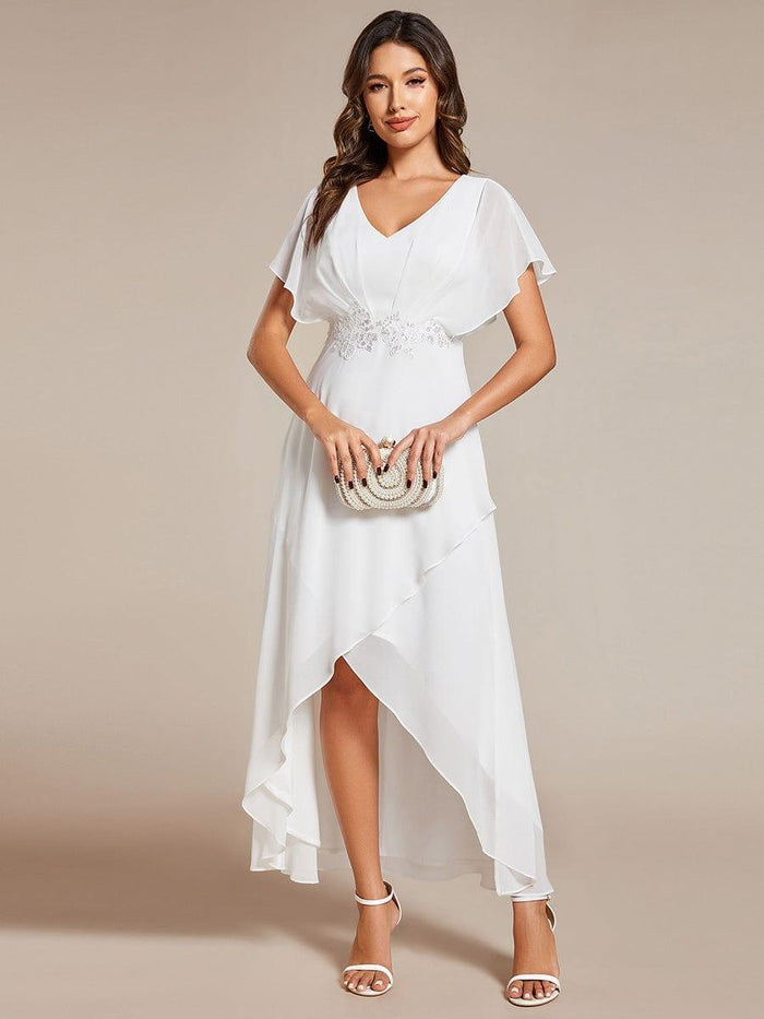 Elegant Solid Color V-Neck Lotus Leaf Dress for Women