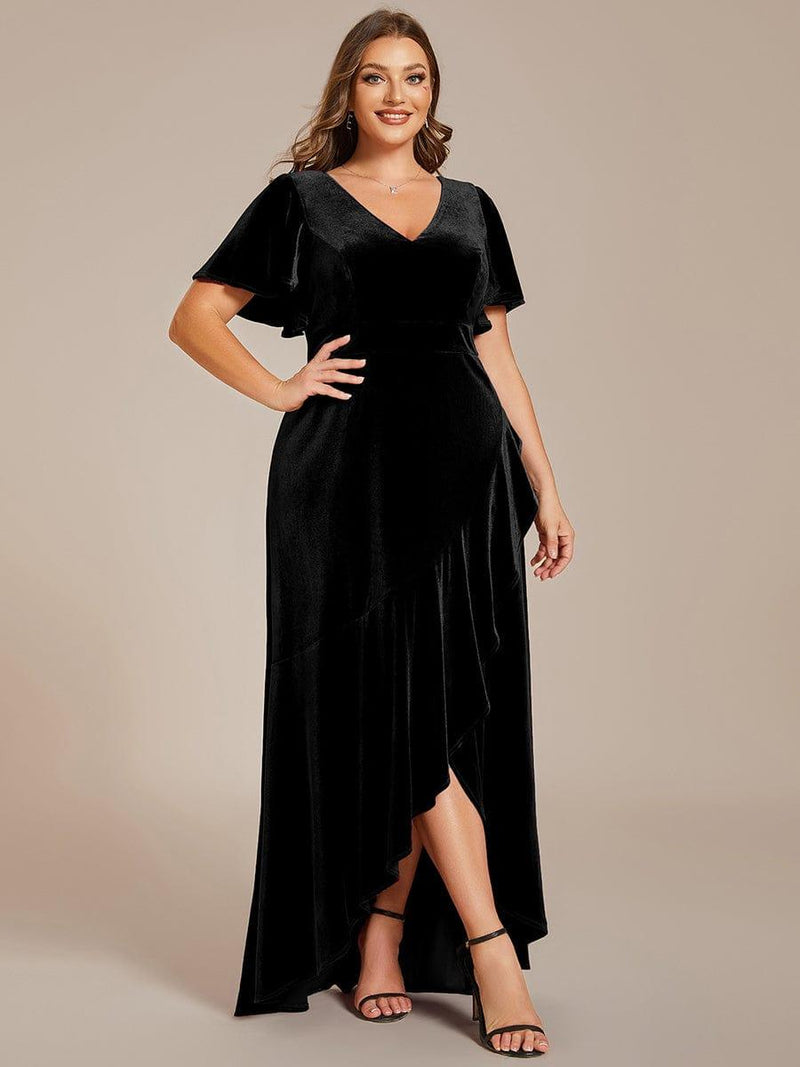 Plus Size Velvet Short Sleeves Stretchy Double V-Neck Maxi Evening