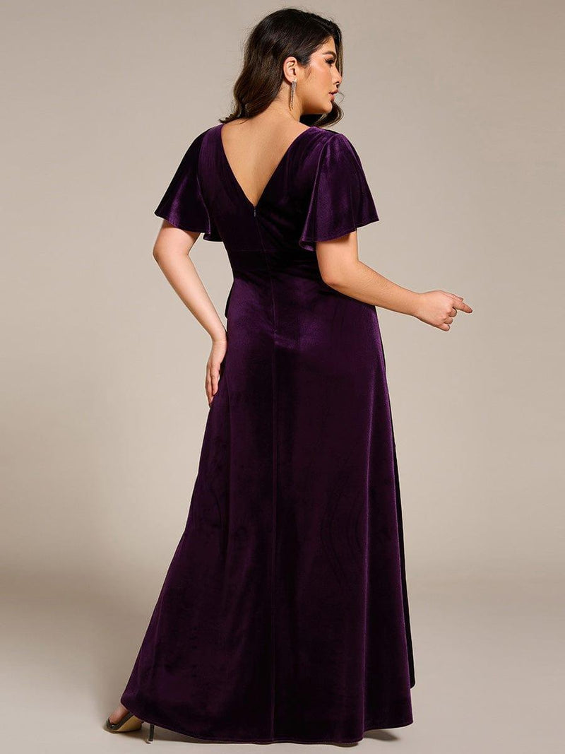 V-neckline Velvet Max Dresses with Long Sleeves Peacock Plus Size main image 1
