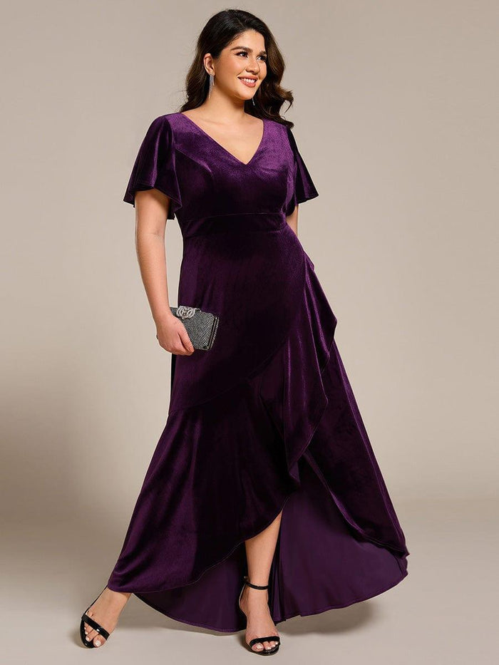 Long Sleeve Maxi Velvet Column Plus Size Evening Dress pnl6907-b