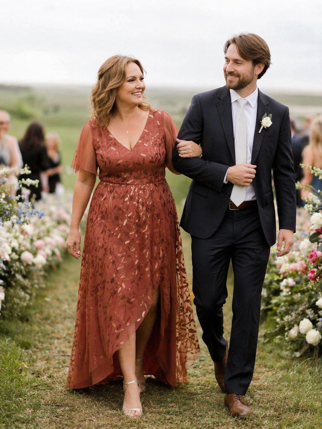 pretty ALIX|Plus Size Short Sleeves Sequin High Low V-Neck Midi Formal Evening Dress Fan Photos 5
