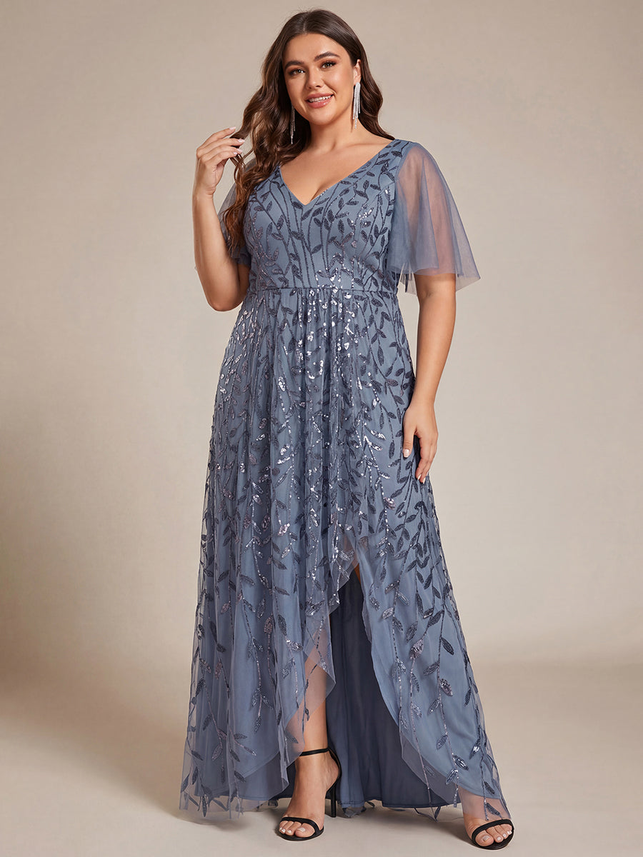 Ever-Pretty Short Sleeves Sequin High Low Formal Evening Dress