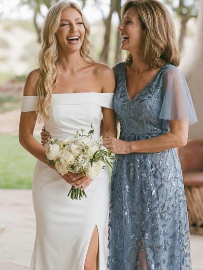 Short Sleeves Sequin High Low V-Neck Midi Formal Evening Dress #color_Dusty Blue