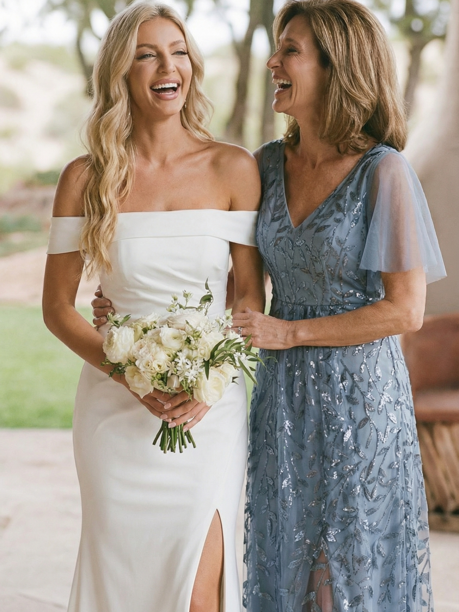 Short Sleeves Sequin High Low V-Neck Midi Formal Evening Dress #color_Dusty Blue