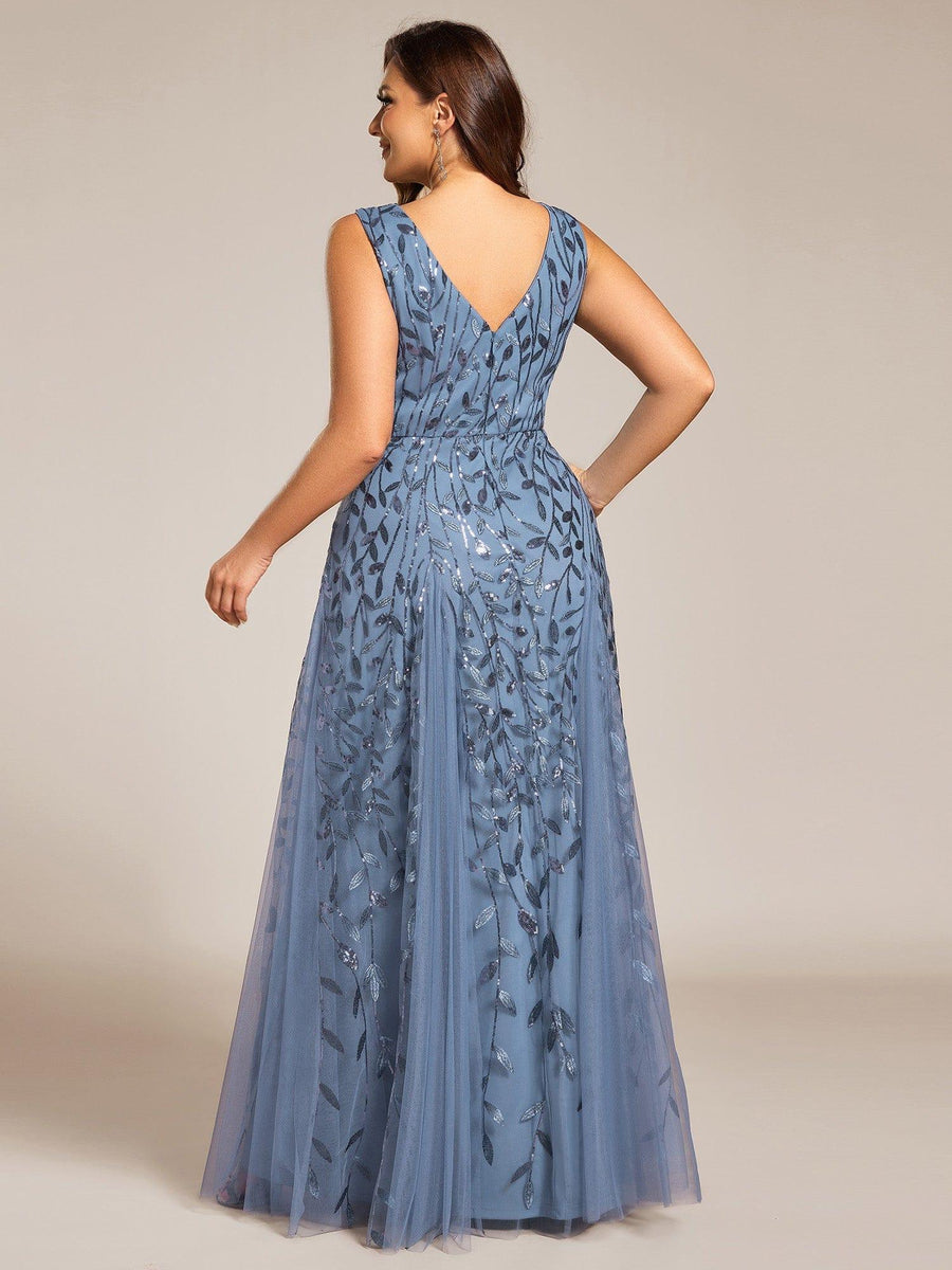Glamorous Plus Size Double V-Neck Sleeveless Sequin A-Line Evening