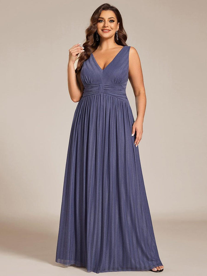 Plus Size Flattering Sleeveless V-Neck A-Line Formal Evening Dress