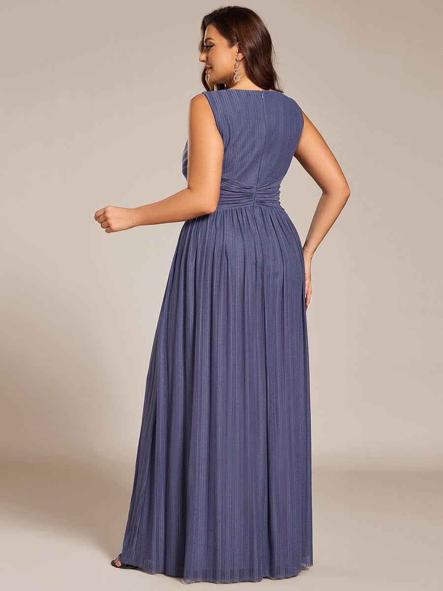 Plus Size Sleeveless V-Neck Pleated A-Line Formal Evening Dress #color_Dusty Blue