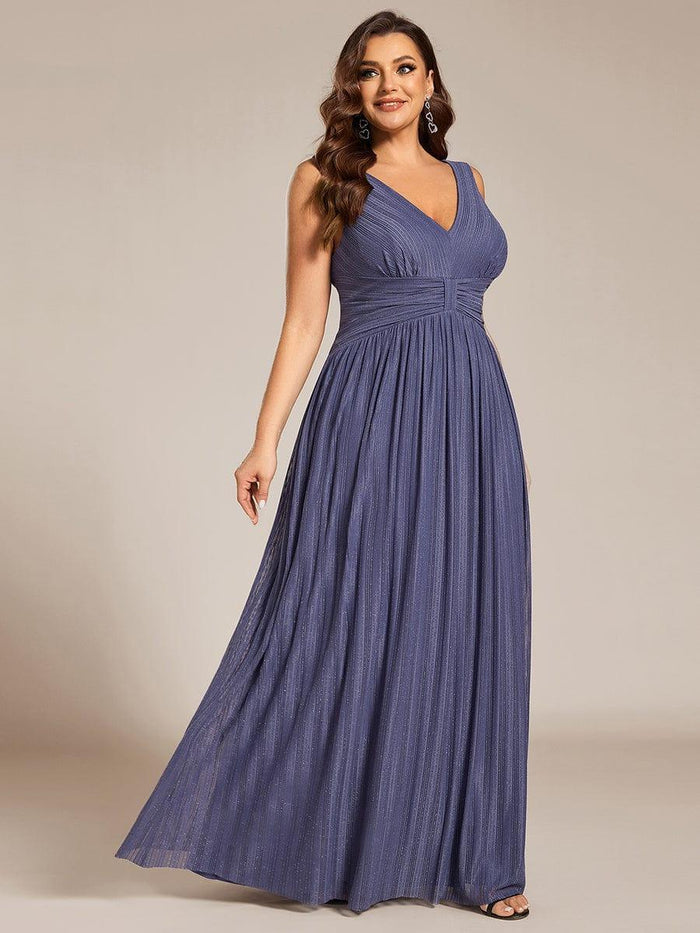 Plus Size Flattering Sleeveless V-Neck A-Line Formal Evening Dress