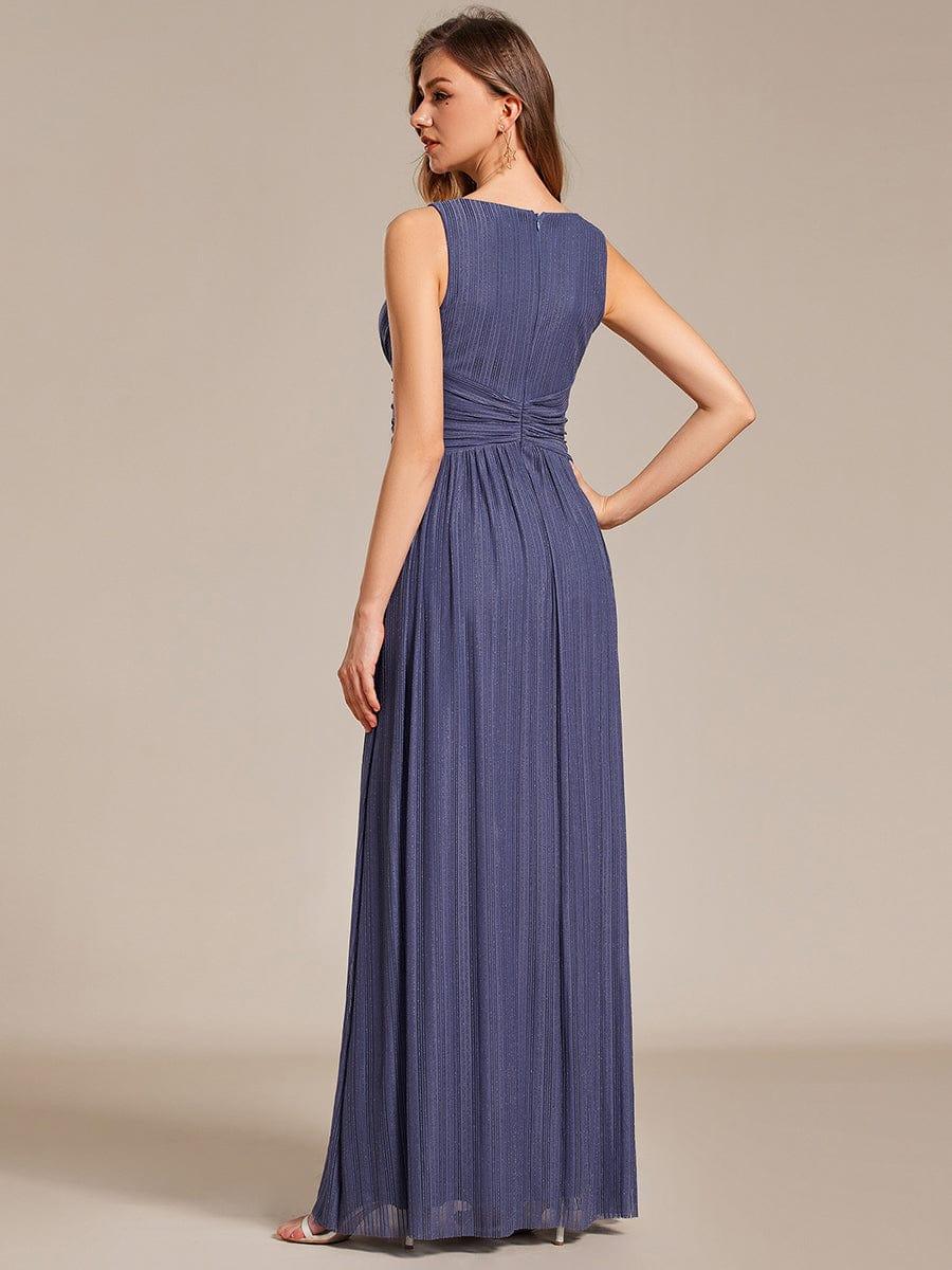 Glittery Sleeveless  Pleated Empire Waist A-Line Formal Evening Dress #color_Dusty Blue