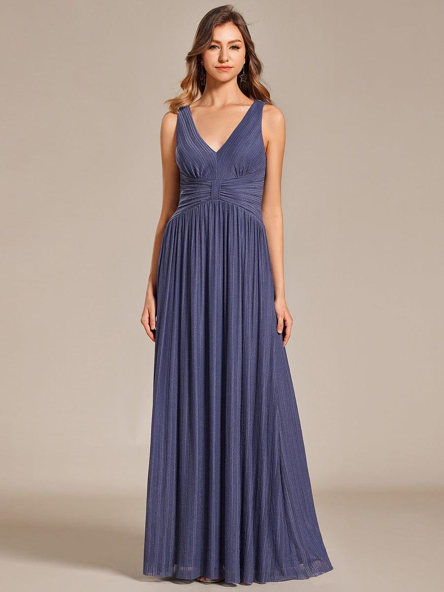 Glittery Sleeveless  Pleated Empire Waist A-Line Formal Evening Dress #color_Dusty Blue
