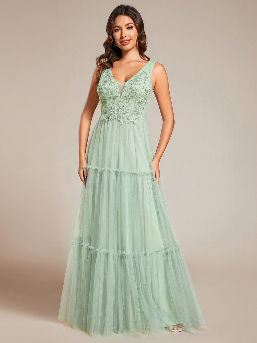 Chic See-Through Sleeveless Tulle Evening Dress with Applique #color_Mint Green