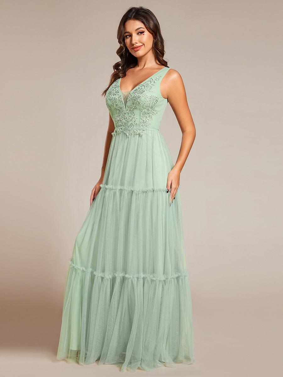 Chic See-Through Sleeveless Tulle Evening Dress with Applique #color_Mint Green