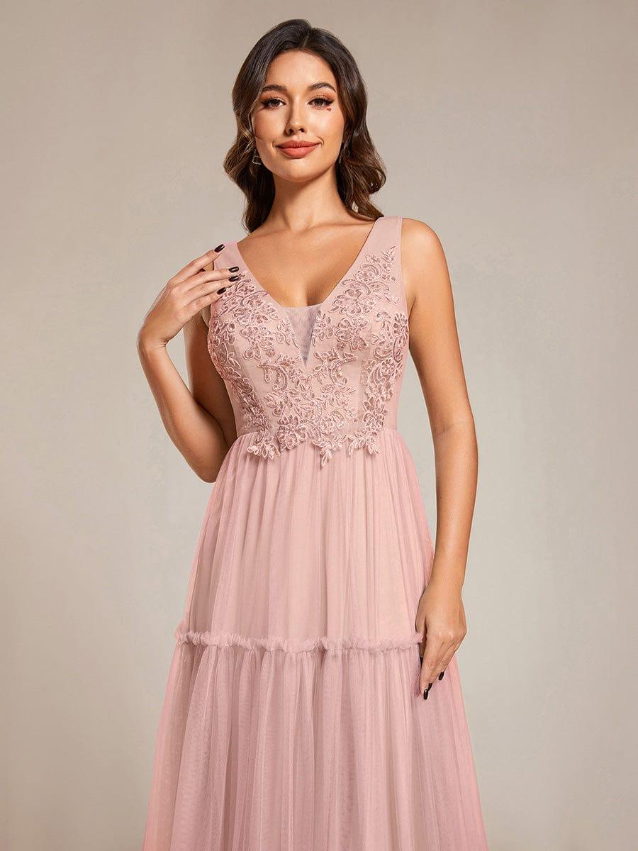 Chic See-Through Sleeveless Tulle Evening Dress with Applique #color_Pink