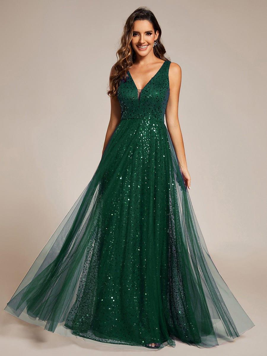 ever HILLARY|V-Neck Sleeveless High-Waist See-Through Sequin Tulle Evening Dress ever HILLARY|V-Neck Sleeveless High-Waist See-Through Sequin Tulle Evening Dress