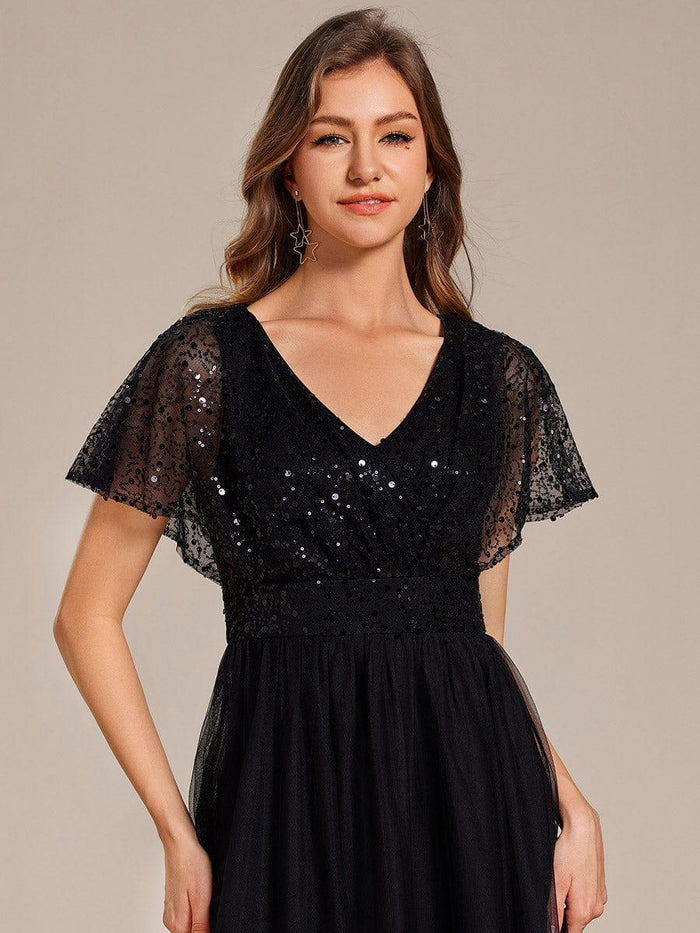 Turquoise V Neck Pleated Sleeveless A-Line Formal Dress Floral Long Evening Dress