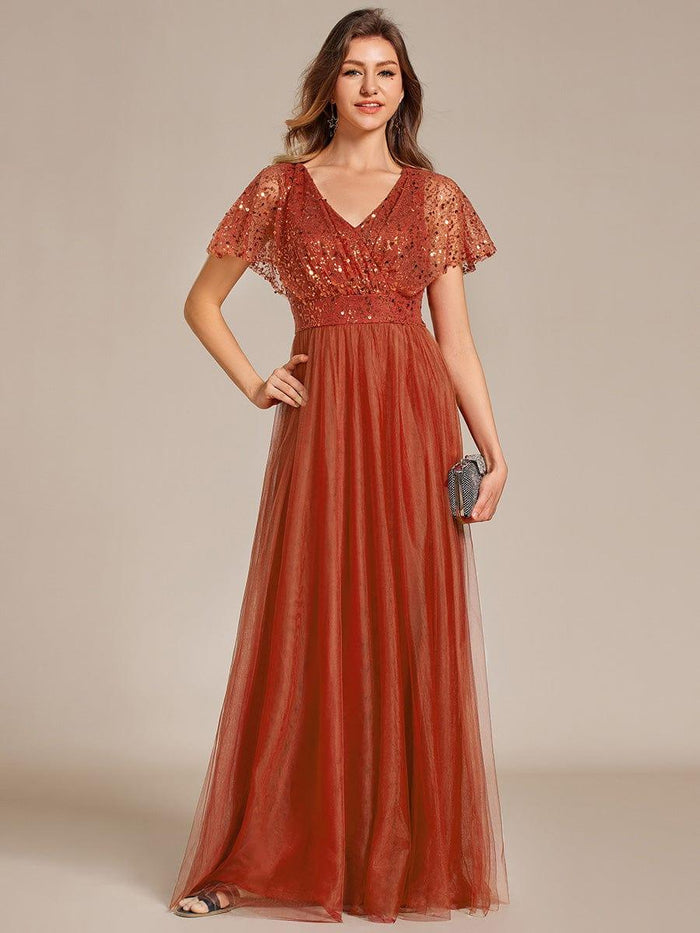 Vintage Halter V Neck Tulle Sequin Sheath Long Party Dress Evening Dress SP1716