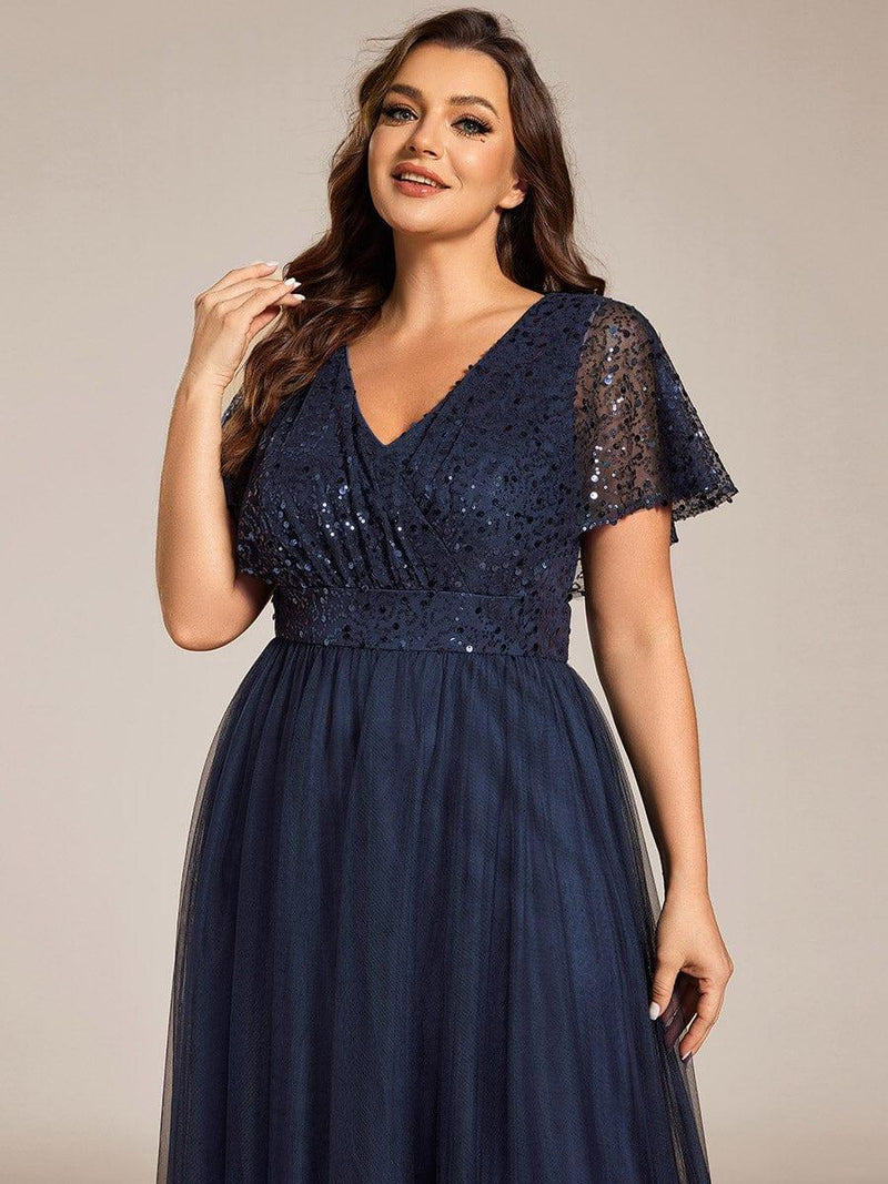 Glamorous Jewel Neck A Line Evening Dress with Tulle Appliques and Sequins