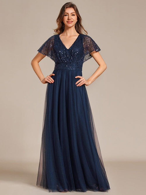 Tulle V-Neckline A-Line Gown By Amoris SE005P - Women Evening Formal Gown - Special Occasion
