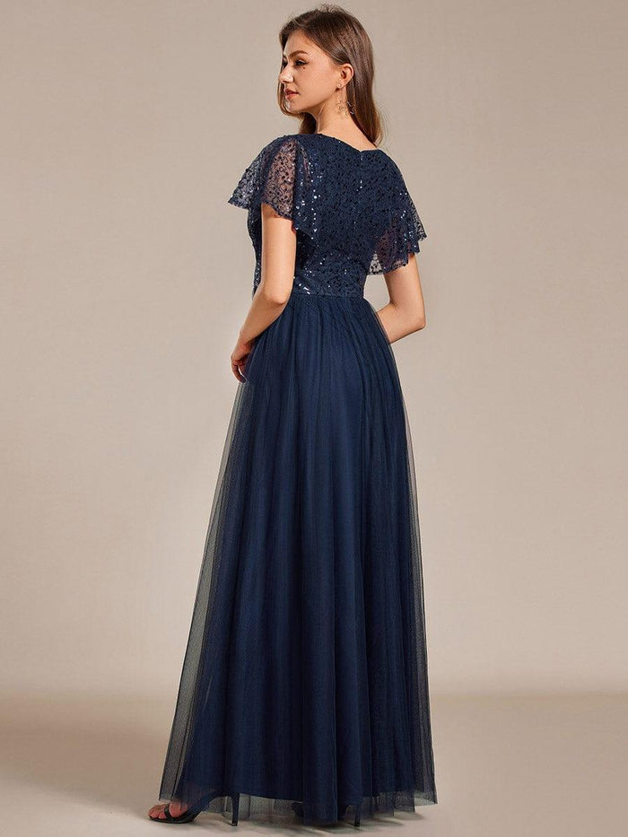 Plus Floral Sequin V Neck Sleeveless A-Line Formal Dress main image 0