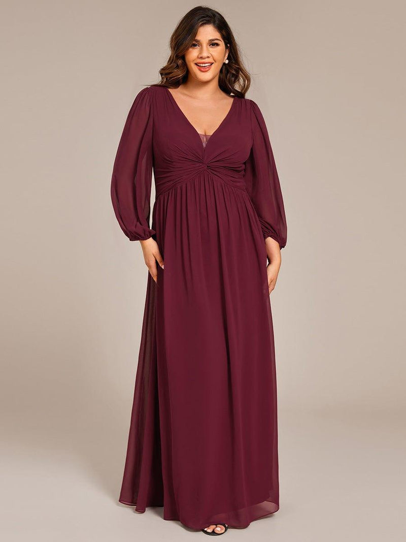 Elegant A-Line Pleated Long Sleeves Maxi Chiffon Formal Dress