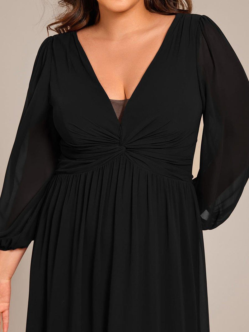 Elegant A-Line Pleated Long Sleeves Maxi Chiffon Formal Dress