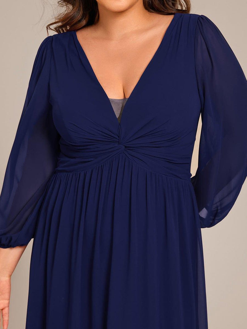 Elegant A-Line Pleated Long Sleeves Maxi Chiffon Formal Dress