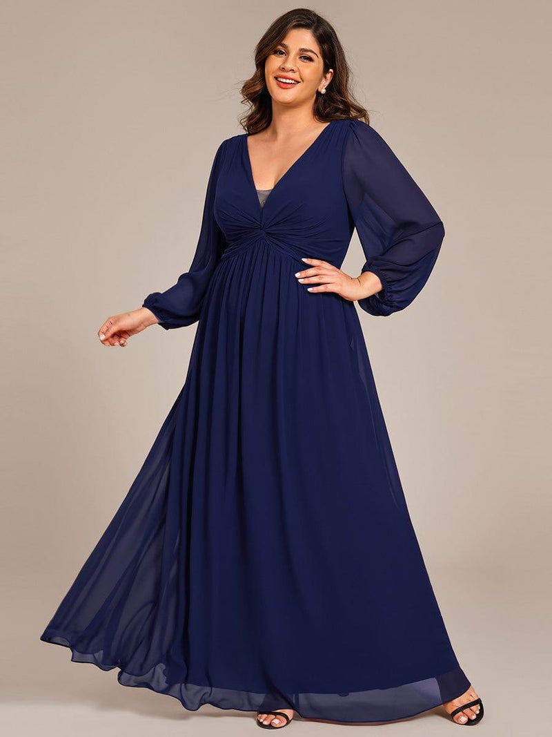 Plus Size Printed Lantern Sleeves V-Neck Dress main image 1