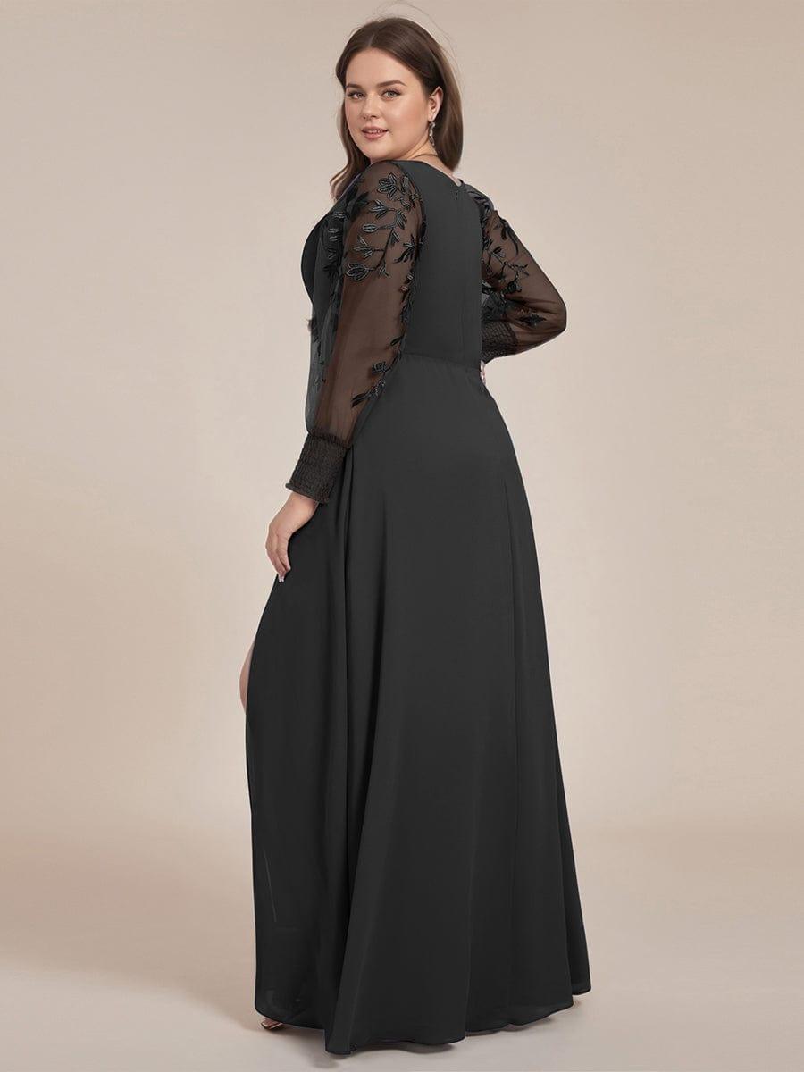 long sleeve formal fitted evening dress product info and reviews V-Neck See-Through High Slit Chiffon Light Blue Acid