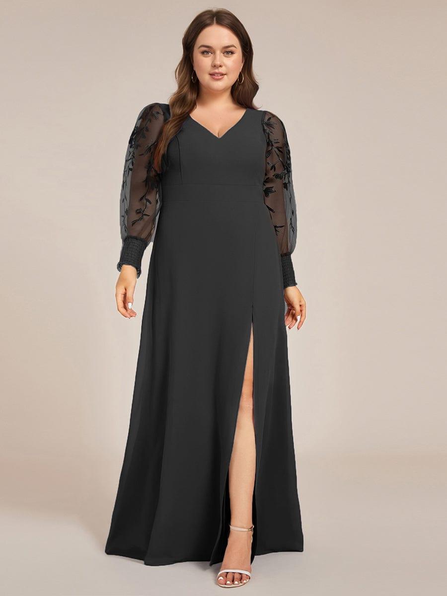 Stunning Plus Size Embroidered Chiffon Evening Dress with High Slit