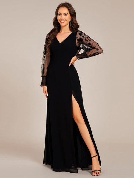 black long sleeve v neck dress V-Neck See-Through High Slit Chiffon Formal Evening which gives it plenty Men's Winter Shoes | emerald green homecoming dress Size:2 | US