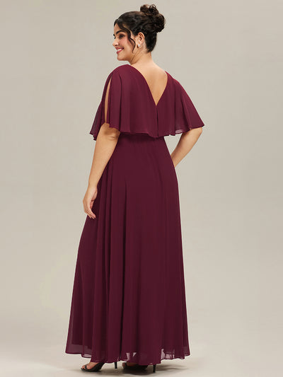 Plus Size Chiffon Formal Maxi Dress with Batwing Sleeves #color_Burgundy