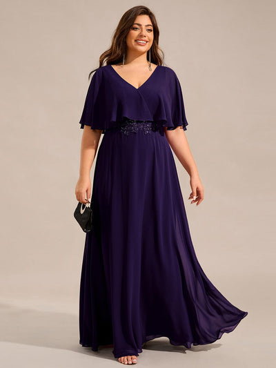 Plus Size Chiffon Formal Maxi Dress with Batwing Sleeves #color_Dark Purple