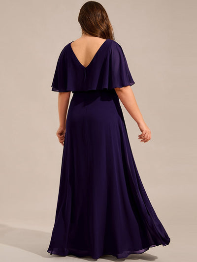 Plus Size Chiffon Formal Maxi Dress with Batwing Sleeves #color_Dark Purple