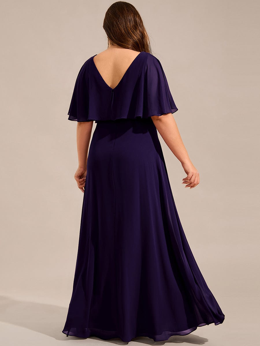 Plus Size Chiffon Formal Maxi Dress with Batwing Sleeves #color_Dark Purple