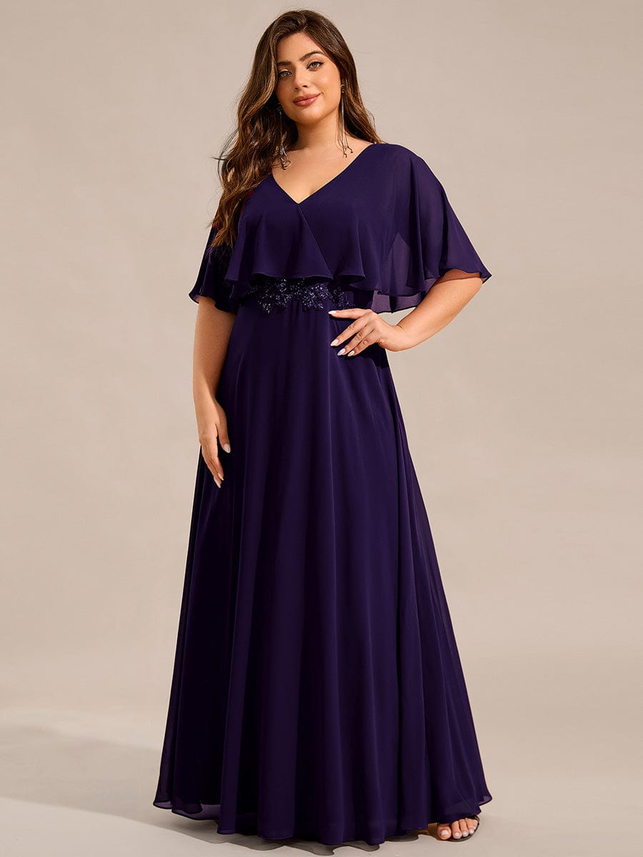 Plus Size Chiffon Formal Maxi Dress with Batwing Sleeves #color_Dark Purple
