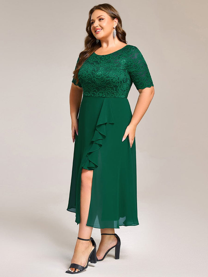 Elegant Plus Size Lace Midi Dress with Slit for Mothers of the Bride
