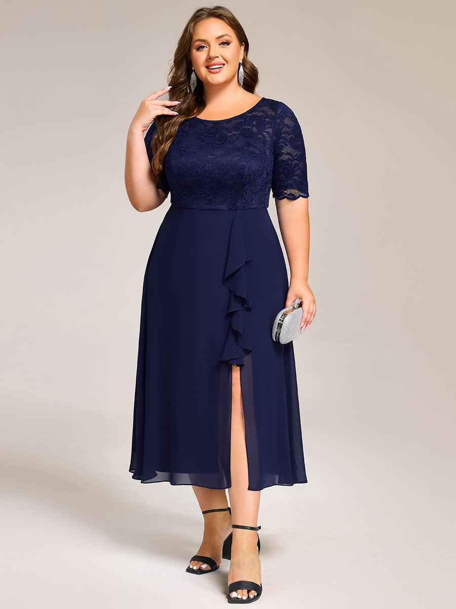 formal dresses mid size Plus A-Line Split Round Neck Evening Dress for Events underboss