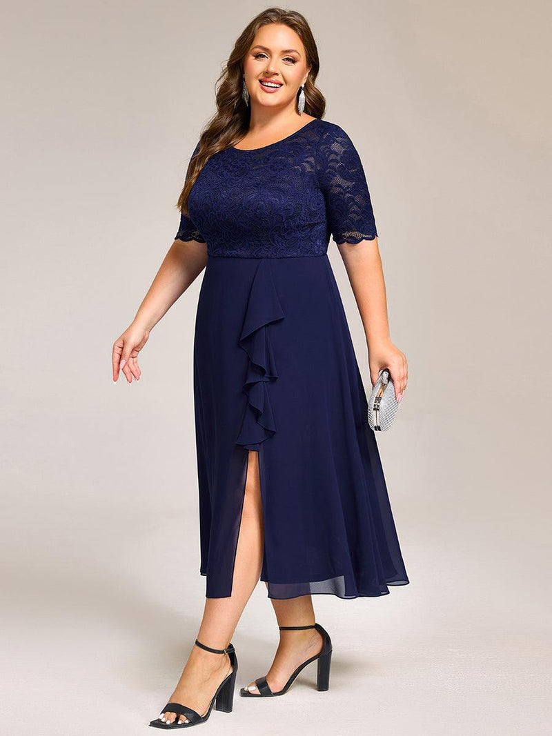 Elegant Plus Size Lace Midi Dress with Slit for Mothers of the Bride ...