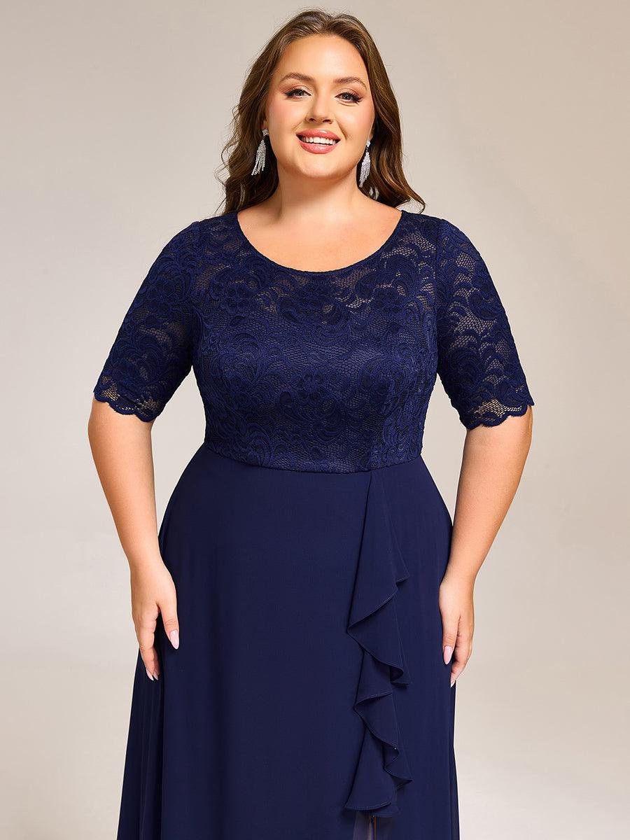 Plus Size A-Line Split Round Neck Evening Dress for Formal Events