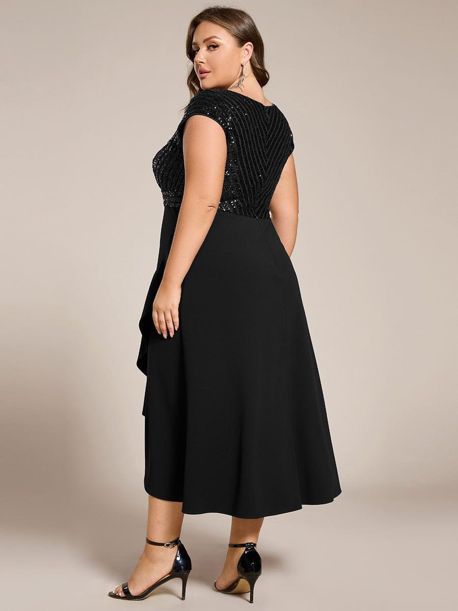 A-Line V-Neck Wedding Guest Dress #color_Black