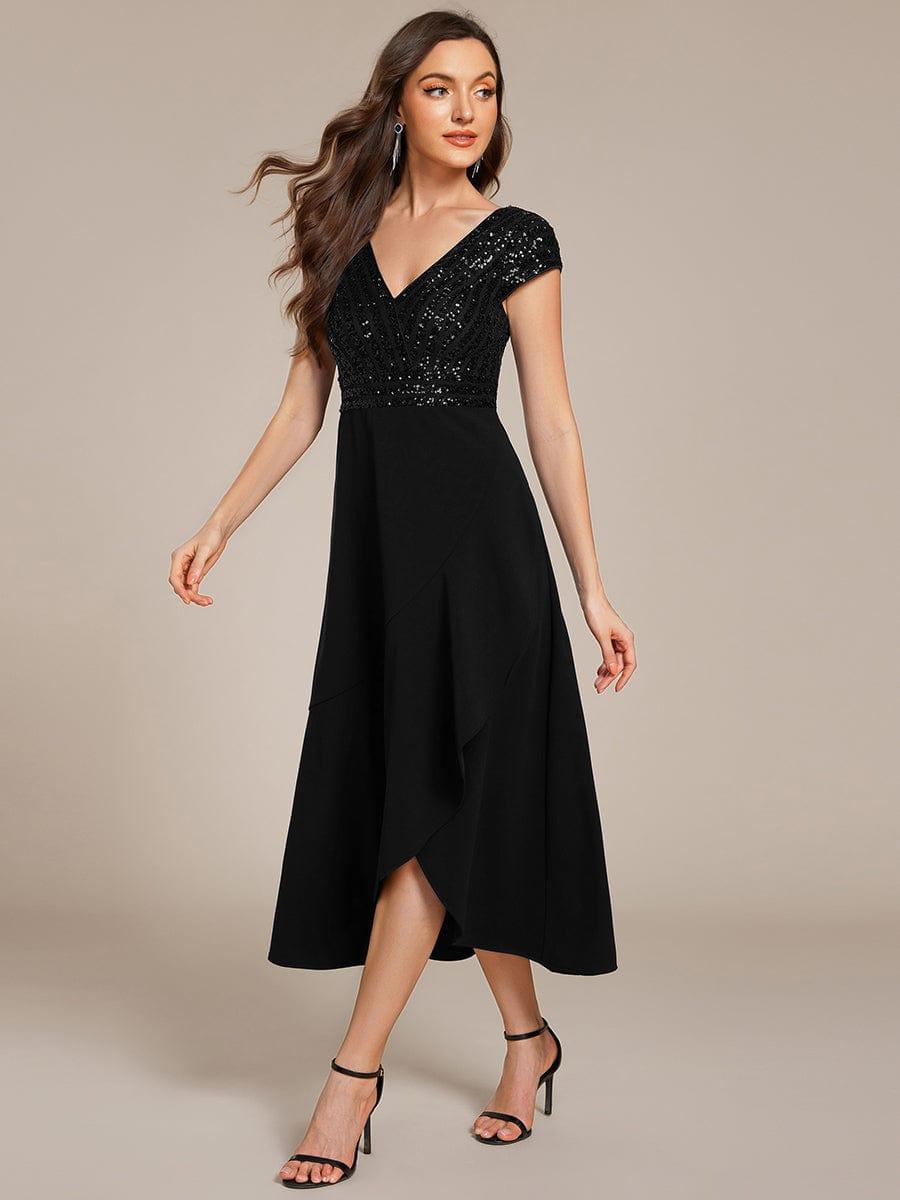 A-Line V-Neck Wedding Guest Dress #color_Black