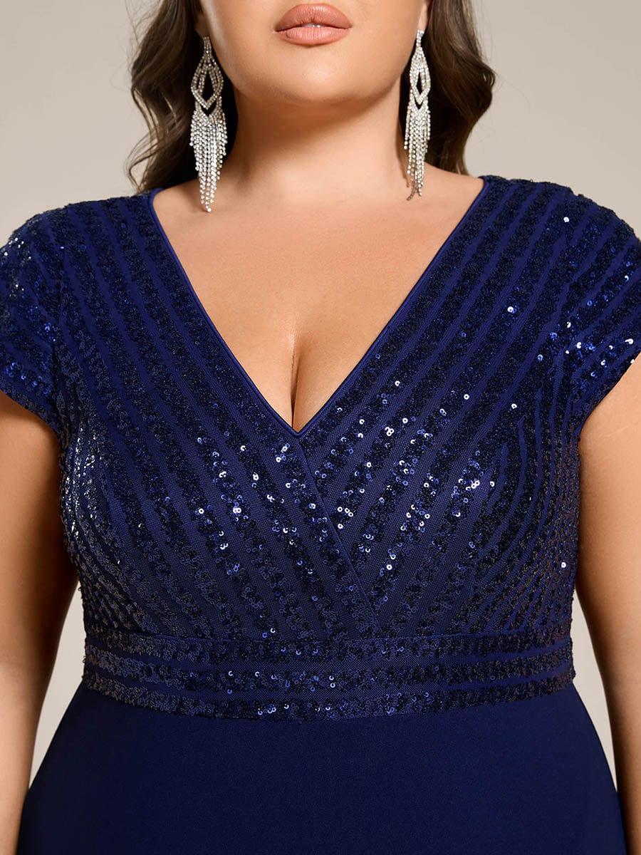 Ever-Pretty Sequin Short Sleeve V-Neck Asymmetrical Hem Formal Dress Occasion Dress
