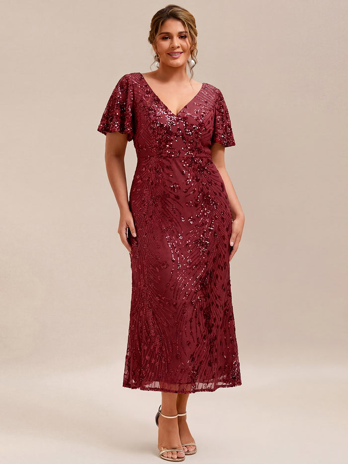 Plus Size Elegant Sequin VNeck Flutter Sleeve Formal Dress for — free download