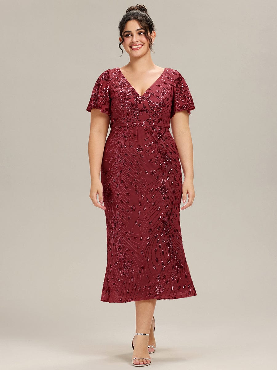 Embroidery Sequin Mother of the Bride Dress #color_Burgundy