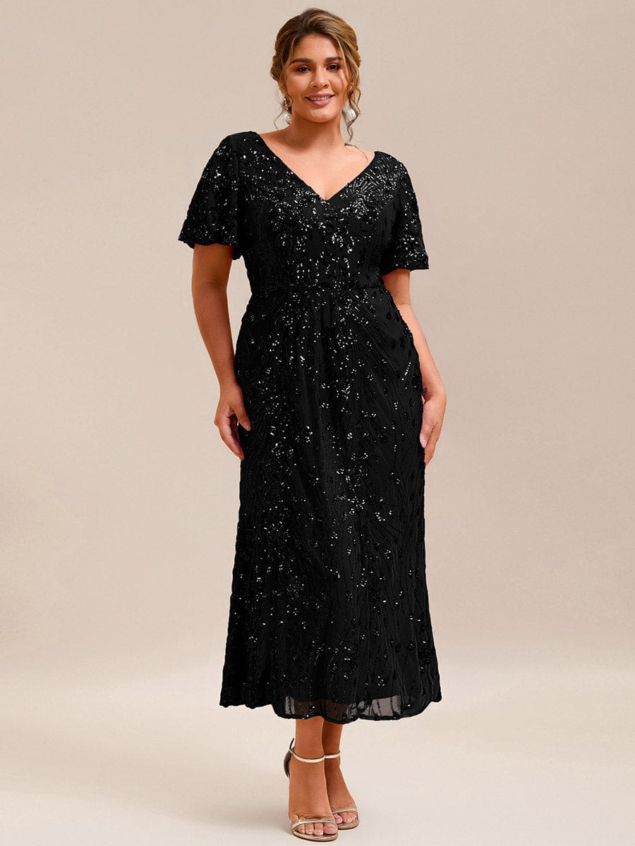 Embroidery Sequin  Formal Wedding Guest Dress #color_Black