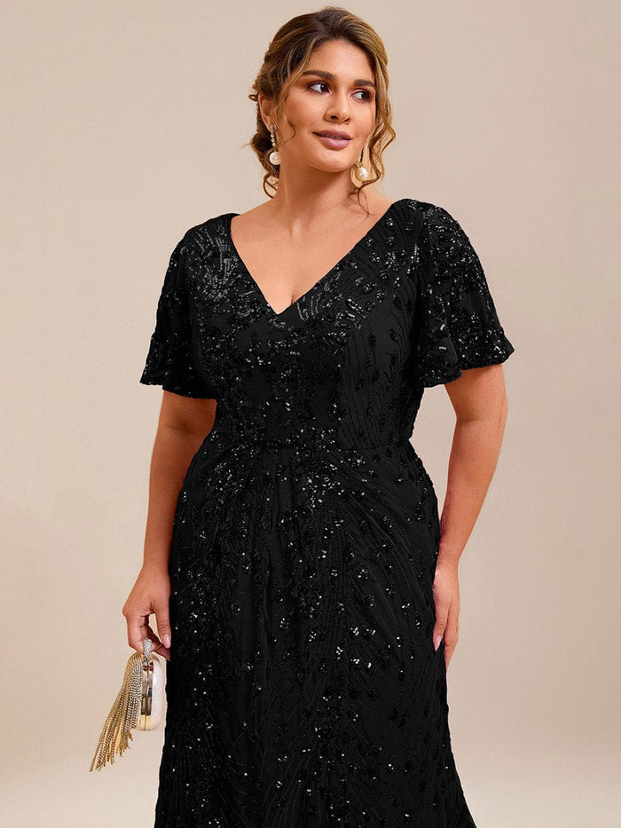Plus Size Elegant Sequin VNeck Flutter Sleeve Formal Dress for — free download
