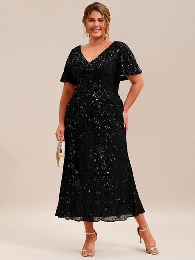 Plus Size Sequin Mermaid Formal Dress #color_Black