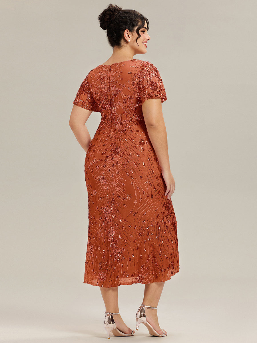 Plus Size Sequin Mermaid Formal Dress #color_Burnt Orange